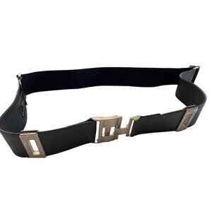 Suzi Roher Black Leather Elastic Belt Medium Made In Canada With Silver Buckle
